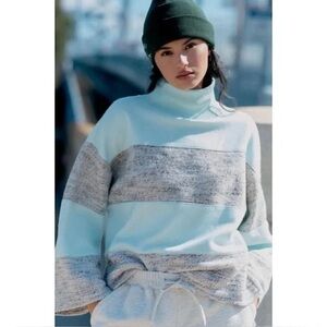 Daily Practice by‎ Anthropologie Long-Sleeve Poncho Blue and Gray Stripe Sweater